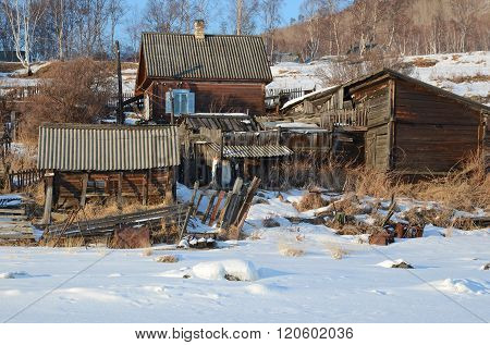 Old Angasolka village on the shore of Lake Baikal. Circum-Baikal Railway