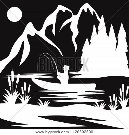 Vintage Vector Illustration Of Fishing Theme . Concept Of Graphic Clipart Work