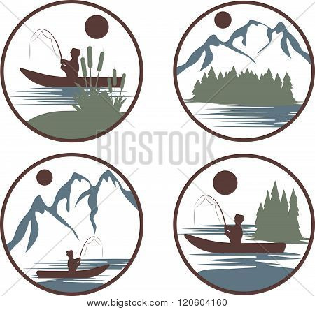 Set Of Vintage Vector Labels With Fishing Theme