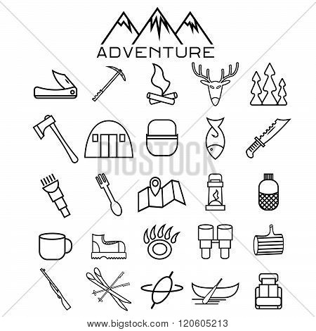 Adventure Web Icons Set Flat Design . Concept Of Graphic Clipart Work