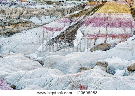 clay and sandstone erosion geological formations in Paint Mine Interpretive Park at Calhan near Colorado Springs, Colorado