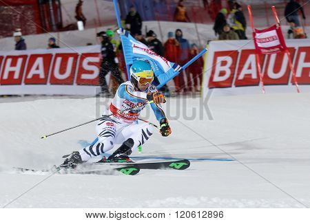 STOCKHOLM SWEDEN - FEB 23 2016: Felix Neureuther (GER) skiing at the Audis FIS Alpine Ski World Cup - city event February 23 2016 Stockholm Sweden