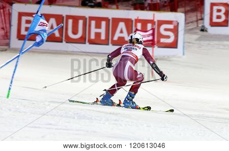 STOCKHOLM SWEDEN - FEB 23 2016: Nina Loeseth (NOR) skiing at the Audis FIS Alpine Ski World Cup - city event February 23 2016 Stockholm Sweden