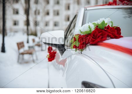 wedding car with flowers