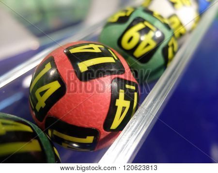 Lotto balls during extraction of the winning numbers