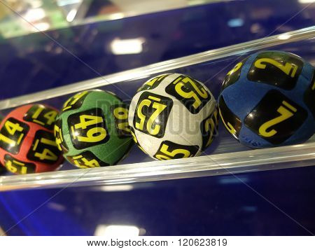 Lotto balls during extraction of the winning numbers