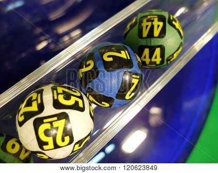 Lotto balls during extraction of the winning numbers