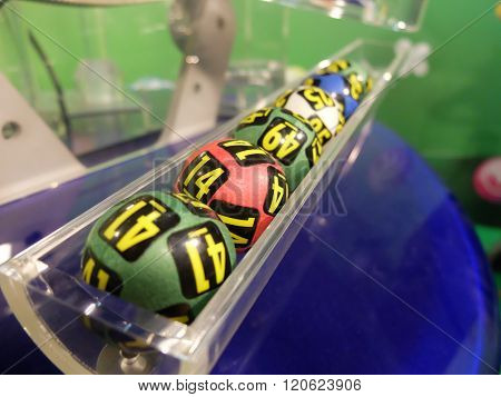 Lotto balls during extraction of the winning numbers