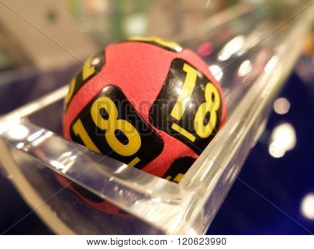 Lotto balls during extraction of the winning numbers