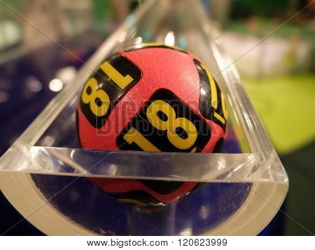 Lotto balls during extraction of the winning numbers