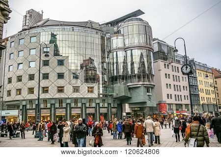 People Are Walking On The Stephansplatz Square In Vienna, Austria
