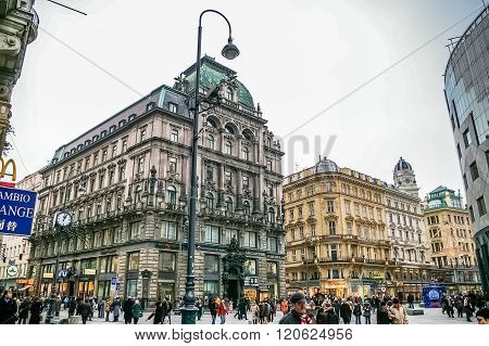 People Walking Are On The Stephansplatz Square In Vienna, Austria