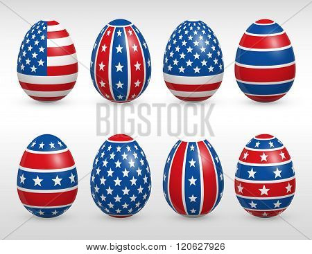 Easter eggs USA colors flags set