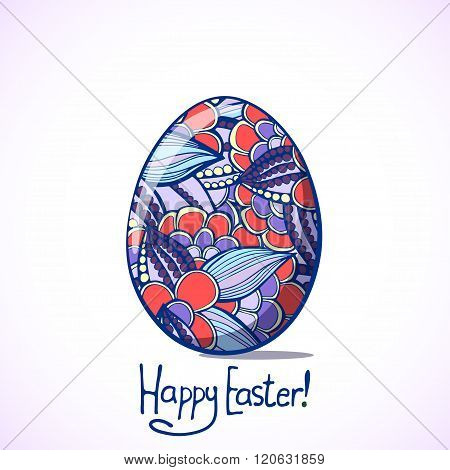 Easter egg. blue - coral floral pattern. isolated