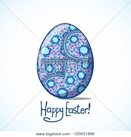 Easter egg. blue lace pattern. isolated