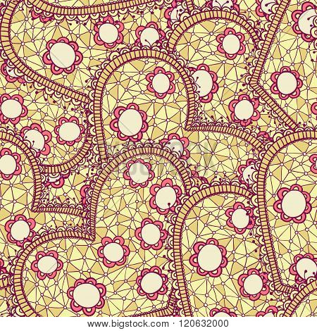Doodle pattern of lace. yellow-pink