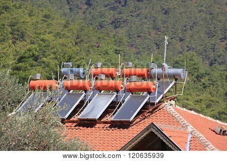 Solar Water Heating Systems On The Roofs Of The City Of Marmaris, Turkey