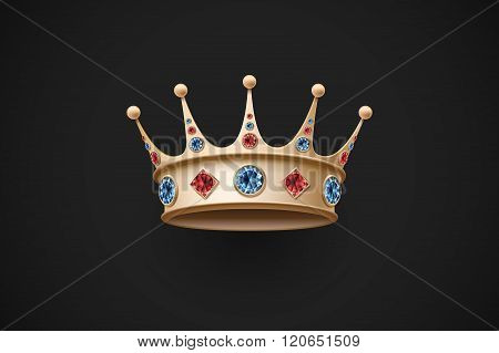 Gold royal crown with red and blue diamand