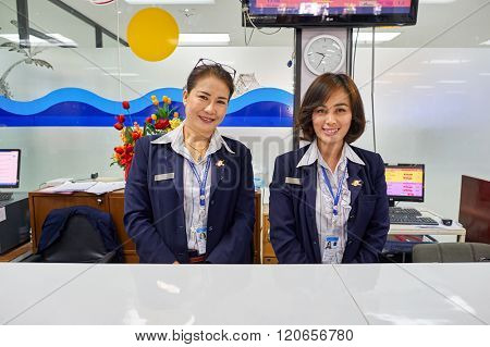 PATTAYA, THAILAND - FEBRUARY 26, 2016: staff at U-Tapao International Airport. U-Tapao Rayong-Pattaya International Airport is serving Rayong and Pattaya cities in Thailand.