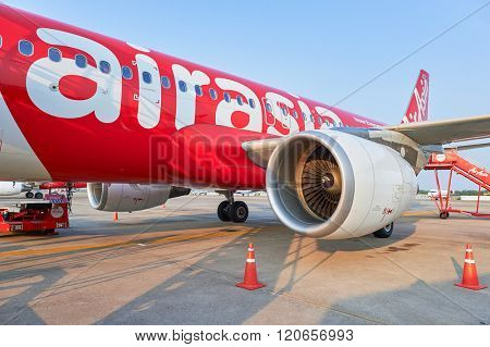 PATTAYA, THAILAND - FEBRUARY 17, 2016: Thai AirAsia A320 in U-Tapao - Pattaya International Airport. Thai AirAsia is a joint venture of Malaysian low-fare airline AirAsia and Thailand's Asia Aviation