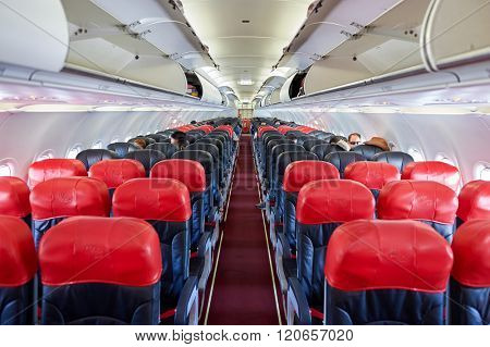 PATTAYA, THAILAND - FEBRUARY 26, 2016: inside Thai AirAsia A320. Thai AirAsia is a joint venture of Malaysian low-fare airline AirAsia and Thailand's Asia Aviation