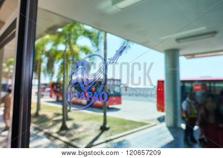 PATTAYA, THAILAND - FEBRUARY 26, 2016: close up shot of U-Tapao International Airport sign. U-Tapao Rayong-Pattaya International Airport is serving Rayong and Pattaya cities in Thailand.