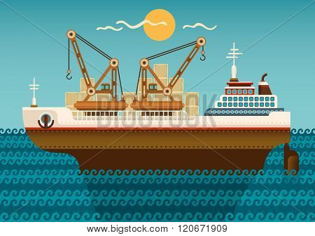 Industrial ship illustration. Vector illustration.