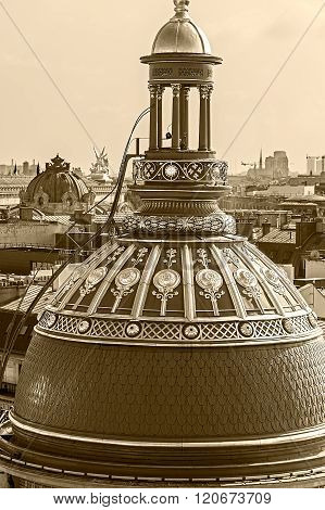 Sepia Aerial View From The Terrace Of Store Printemps, Paris