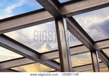 I-Beam steel construction, on beautiful sky