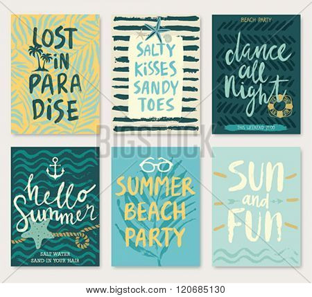 Summer hand drawn calligraphyc card set. Vector illustration.