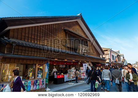MIE JAPAN - NOVEMBER 20 2015: Oharai-machi is the old-800 meter long pilgrimage road that leads to Ise Jingu inner shrine with traditional Edo architecture style