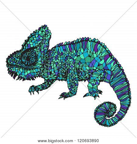 Hand-drawn chameleon illustration.