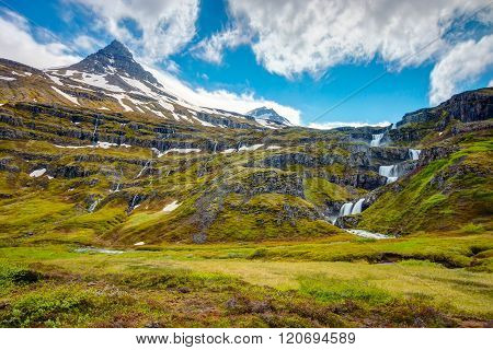 Landscape in the Mjoifjordur fjord in Iceland