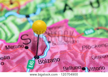 Bolzano pinned on a map of Italy