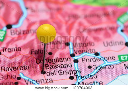 Bassano del Grappa pinned on a map of Italy