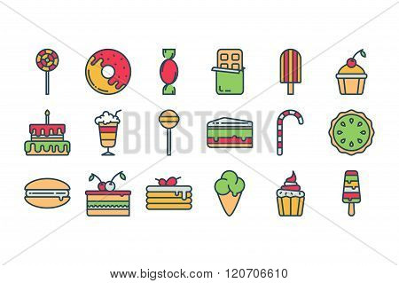 Set of outline stroke Dessert and Sweet colorfull icon