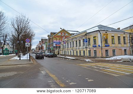 Tver, Russia - February 27. 2016.  Crossing Boulevard Radishchev  and a Trekhsvyatskaya Streets