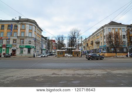 Tver, Russia - February 27. 2016.  Crossing Boulevard Radishchev  and a Tverskaya Streets