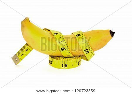 Banana And Yellow Tape Measure For The Symbol Of The Penis Size