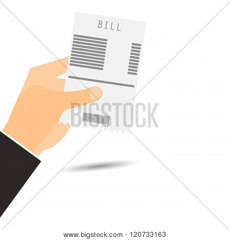 Paying Bills. Hand Holds Invoice. Vector Illustration.
