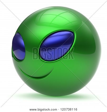 Smiley face alien cartoon cute head emoticon monster ball green blue avatar. Cheerful funny smile invader person character toy laughing eyes joy icon concept