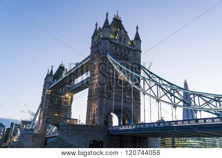 Tower Bridge London Over River Thames In The Evening