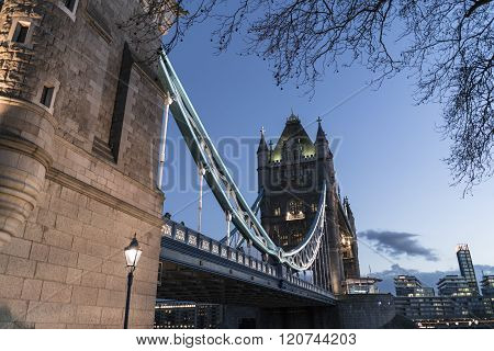 Tower Bridge London Over River Thames In The Evening