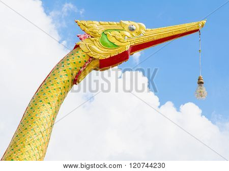 Heads Of Naka Snake Or Naga Or Serpent In Buddhist Temple In Thailand