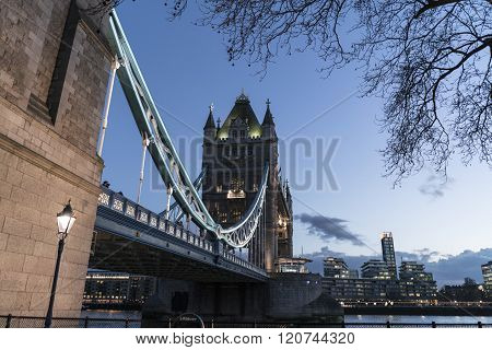 Tower Bridge London Over River Thames In The Evening