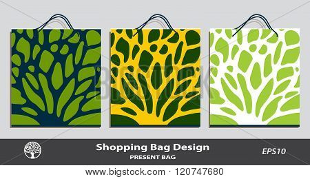 Abstract plant pattern gift bag set design.