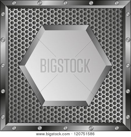 metal background with hexagonal banner - vector illustration
