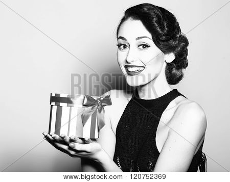Retro Woman With Present Box