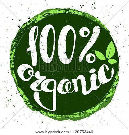 Logo 100% organic with leaves. Lettering 100% organic.