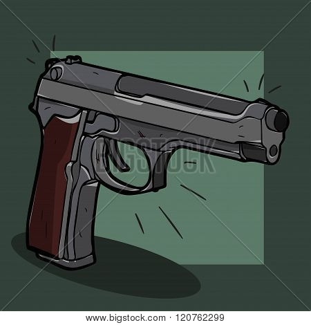 cartoon gun with a wooden handle on a green background